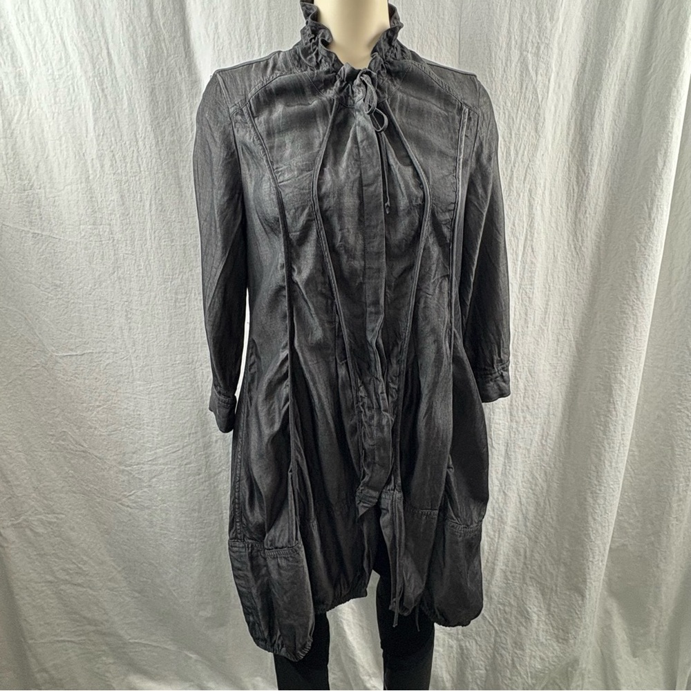 Akela Key Dark Charcoal Gray 3/4 Sleeve Tunic Style Button Down Top 42